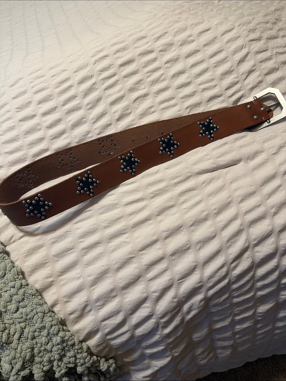 Free People Brown Leather Belt with Star Stud Accents